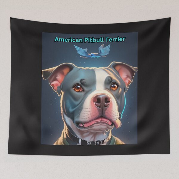 Item preview, Illustration of American Pitbull Terrier with Blue Bird Above designed and sold by KJ-Books.