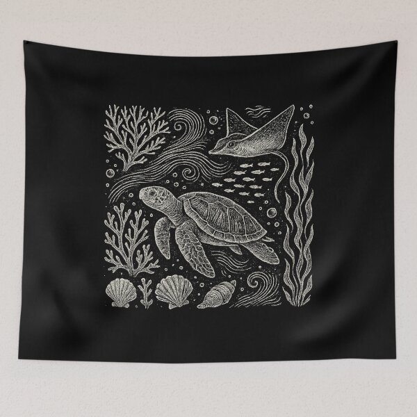 Item preview, Sea Turtle Stingray Ocean Reef Doodle designed and sold by EdvvinStudios.