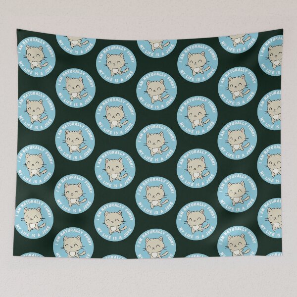 Item preview, I Am Naturally Funny My Life Is A Joke Funny Kitty in a Blue Circle designed and sold by MagiCatsophia.