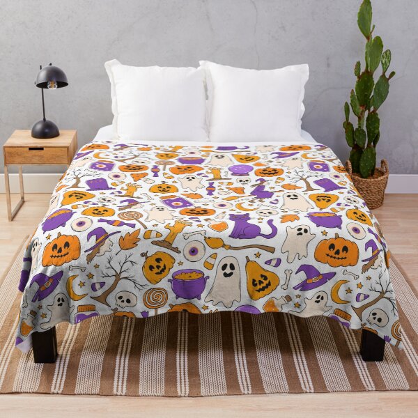 Item preview, Fun Halloween Pumpkins, Ghosts, and Witches Pattern - Cozy Throw Blanket Design designed and sold by FestivityFinds.