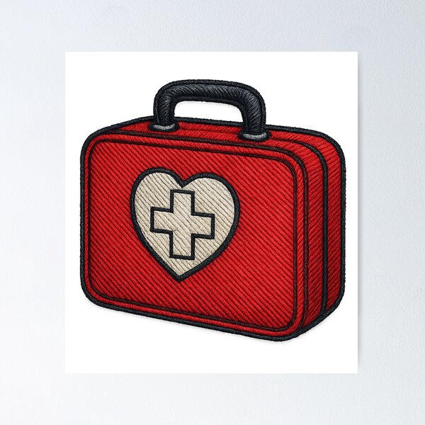 Item preview, First aid kit embroidered with heart designed and sold by Ahau Designs.