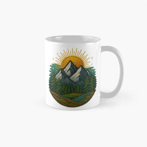 Item preview, Embroidered landscape of mountains with sunrise designed and sold by Ahau Designs.