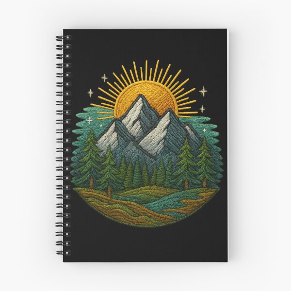 Item preview, Embroidered landscape of mountains with sunrise designed and sold by Ahau Designs.