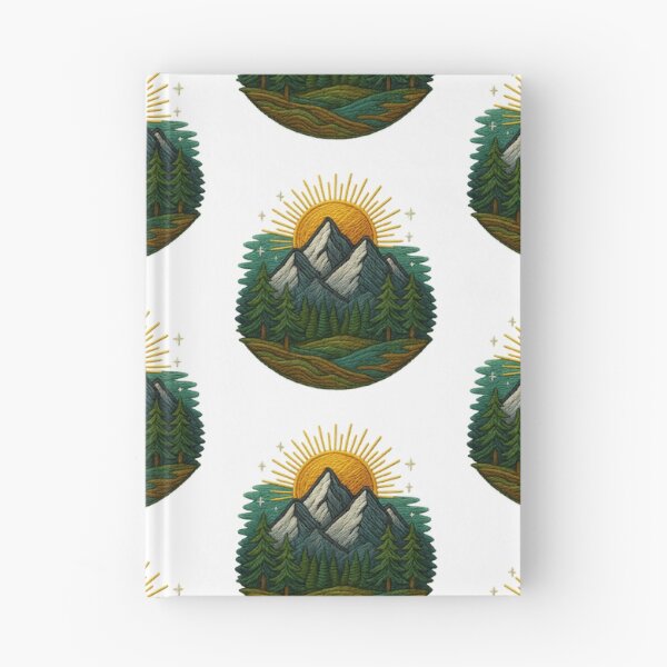 Item preview, Embroidered landscape of mountains with sunrise designed and sold by Ahau Designs.