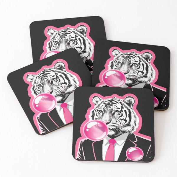 Item preview, Tiger in suit blowing pink bubble gum designed and sold by BlackStars3Neon.
