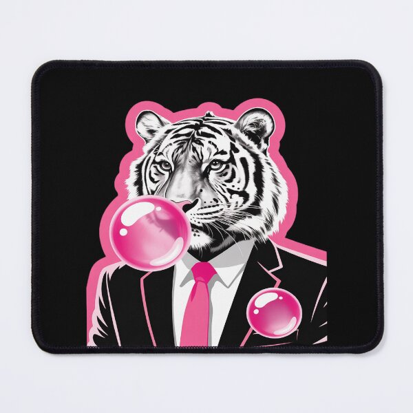Item preview, Tiger in suit blowing pink bubble gum designed and sold by BlackStars3Neon.