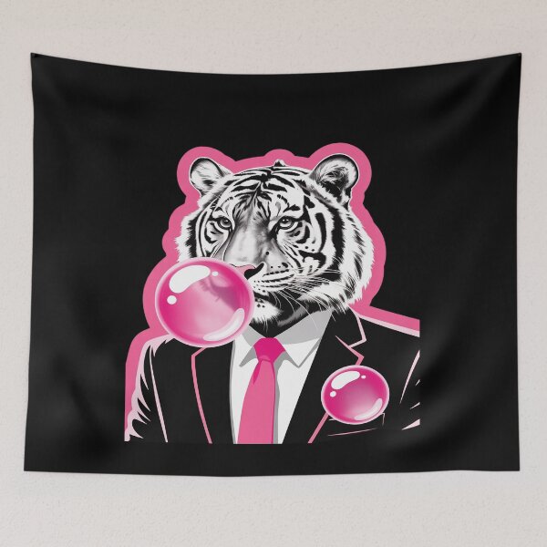 Item preview, Tiger in suit blowing pink bubble gum designed and sold by BlackStars3Neon.