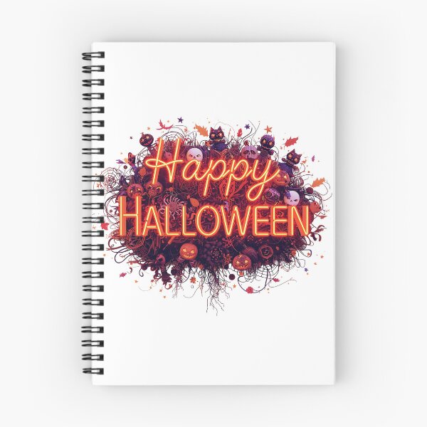 Item preview, design featuring “Happy Halloween” typography enhanced with 3D elements such as bats, spiders, and pumpkins. designed and sold by PWDigitalArt.