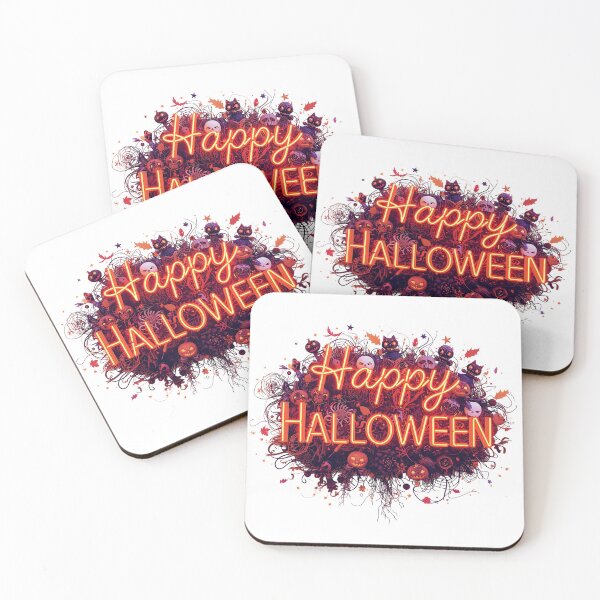 Item preview, design featuring “Happy Halloween” typography enhanced with 3D elements such as bats, spiders, and pumpkins. designed and sold by PWDigitalArt.