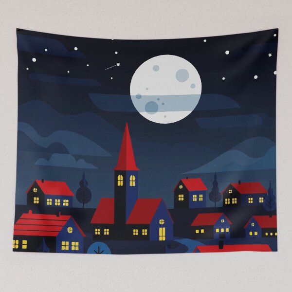 Item preview, Illustration of a peaceful night town designed and sold by Design4uStudio.