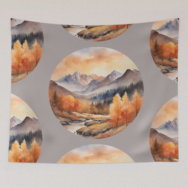 Item preview,   Fall vibes, Autumn Mountains Landscape, Fall Trees, , Fall Colors, spirit week, watercolor pattern designed and sold by KolorellaS.