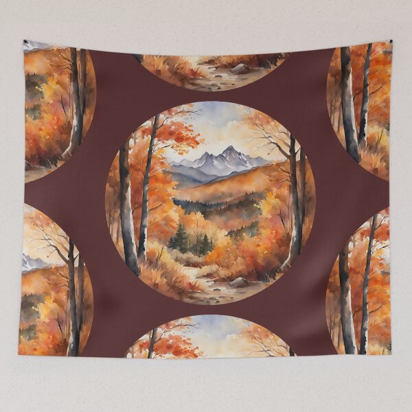 Item preview,   Fall vibes, autumn mountains landscape, autumn trees, , autumn colors, spirit week, watercolor pattern designed and sold by KolorellaS.