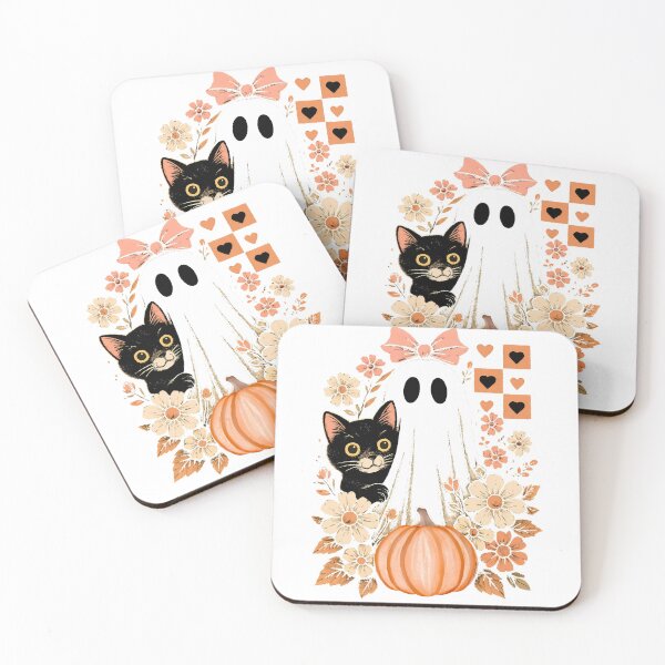 Item preview, Retro Checkered Floral Ghost with Cat and Pumpkin – Cute Halloween Classic T-Shirt designed and sold by Shivartdesign36.