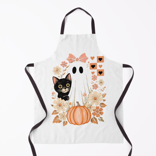Item preview, Retro Checkered Floral Ghost with Cat and Pumpkin – Cute Halloween Classic T-Shirt designed and sold by Shivartdesign36.