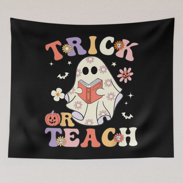 Item preview, Groovy Teacher Halloween Trick or Teach Retro Floral Ghost 		 designed and sold by ceiecgrz78.