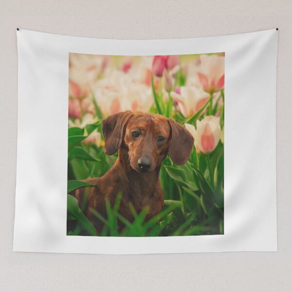 Item preview, Dachshund Puppy Loves the Flower Garden designed and sold by VanGaldo.