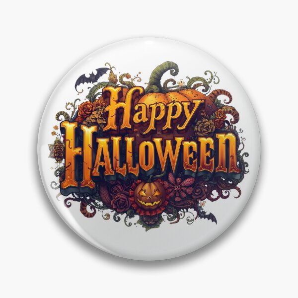 Item preview, Happy Halloween text with a Jackolantern, bats, and spider web on a white background designed and sold by PWDigitalArt.