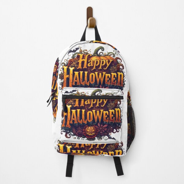 Item preview, Happy Halloween text with a Jackolantern, bats, and spider web on a white background designed and sold by PWDigitalArt.