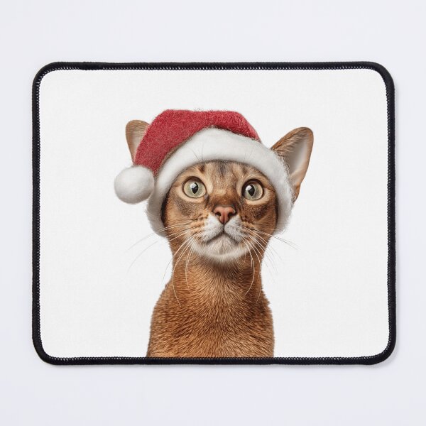 Item preview, Abyssinian cat with Christmas Hat – Festive Abyssinian cat Xmas Design designed and sold by LazyOwlStore.