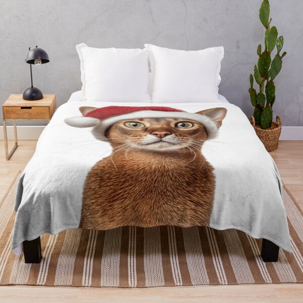 Item preview, Abyssinian cat with Christmas Hat – Festive Abyssinian cat Xmas Design designed and sold by LazyOwlStore.