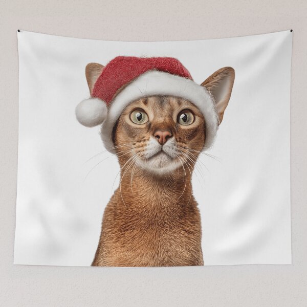 Item preview, Abyssinian cat with Christmas Hat – Festive Abyssinian cat Xmas Design designed and sold by LazyOwlStore.