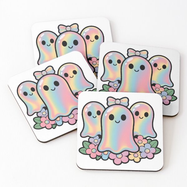 Item preview, Cute Kawaii Rainbow Ghosts with Flowers – Pastel Halloween Design designed and sold by Snifferius.