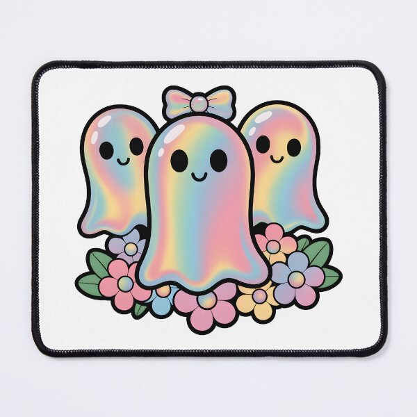Item preview, Cute Kawaii Rainbow Ghosts with Flowers – Pastel Halloween Design designed and sold by Snifferius.