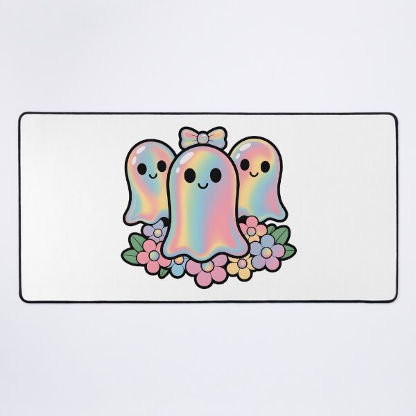 Item preview, Cute Kawaii Rainbow Ghosts with Flowers – Pastel Halloween Design designed and sold by Snifferius.