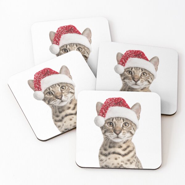 Item preview, Savannah cat with Christmas Hat – Festive Savannah cat Xmas Design designed and sold by LazyOwlStore.