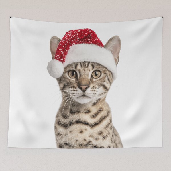 Item preview, Savannah cat with Christmas Hat – Festive Savannah cat Xmas Design designed and sold by LazyOwlStore.