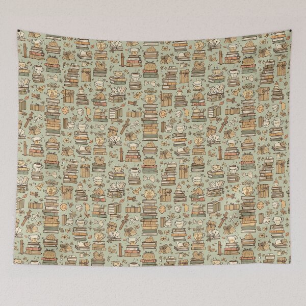 Item preview, An autumnal cozy pattern design with books and coffee cups designed and sold by Merrylands Artshop.