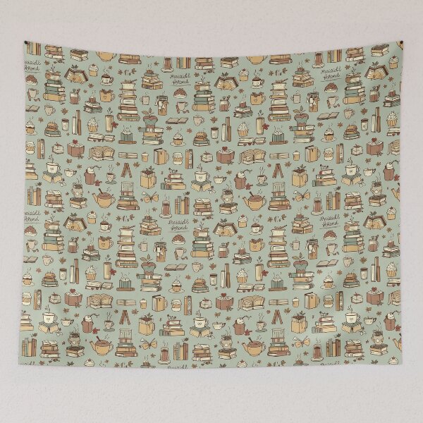 Item preview, An autumnal cozy pattern design with books and coffee cups designed and sold by Merrylands Artshop.