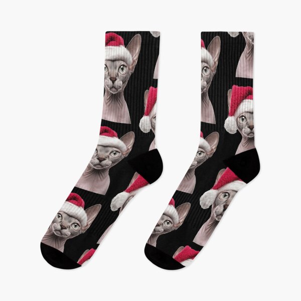 Item preview, Sphynx cat with Christmas Hat – Festive Sphynx cat Xmas Design designed and sold by LazyOwlStore.