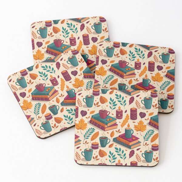 Item preview, A warm cozy autumnal pattern of leaves and books designed and sold by Merrylands Artshop.