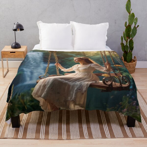 Item preview, Beautiful Woman Sitting Among Flowers by the Forest Waterfall designed and sold by BlareBlare.