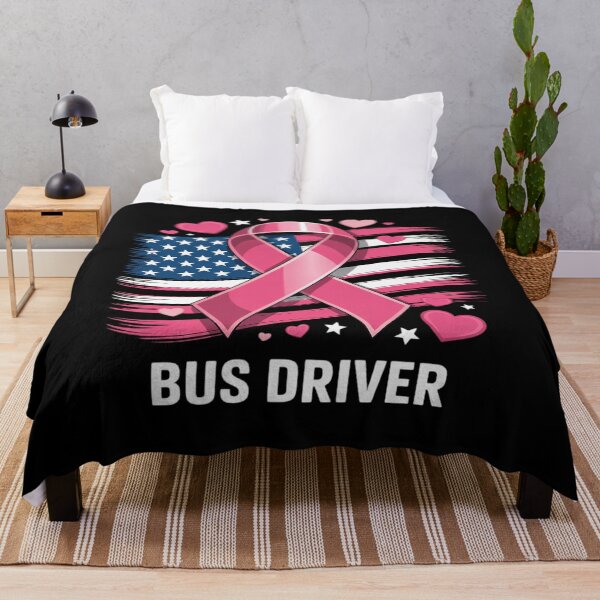Item preview, Bus Driver American Flag Pink Ribbon Breast Cancer Awareness designed and sold by Idarmotar.