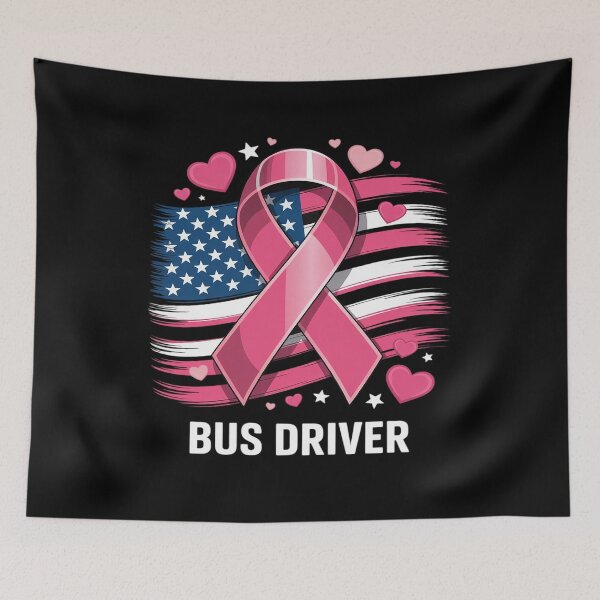 Item preview, Bus Driver American Flag Pink Ribbon Breast Cancer Awareness designed and sold by Idarmotar.