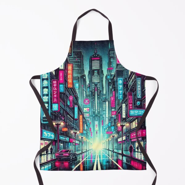 Artikelvorschau, Lebendiges Cyberpunk-Stadtbild mit Neonschildern in regnerischer Nacht. entworfen und verkauft von The-T-In-Retro.