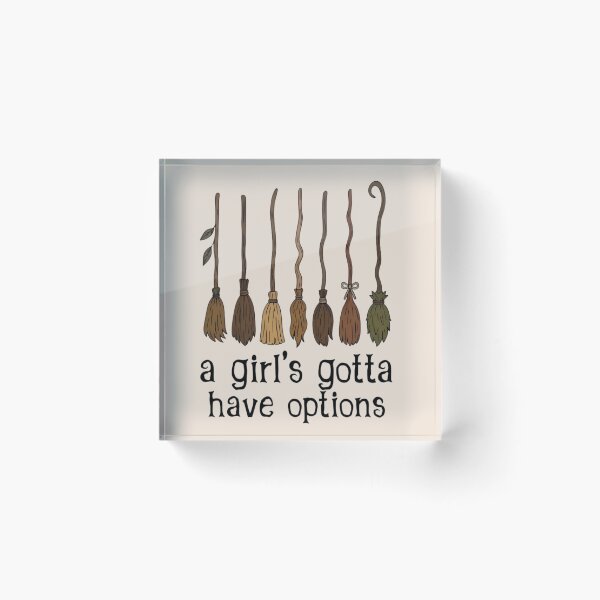 Item preview, A Girl Gotta Have Options Witch Brooms, Broen Coquette Girly Halloween, Cute Preppy Witch, Sparkle Retro Witchy Art Board Print designed and sold by wesdesignshop.