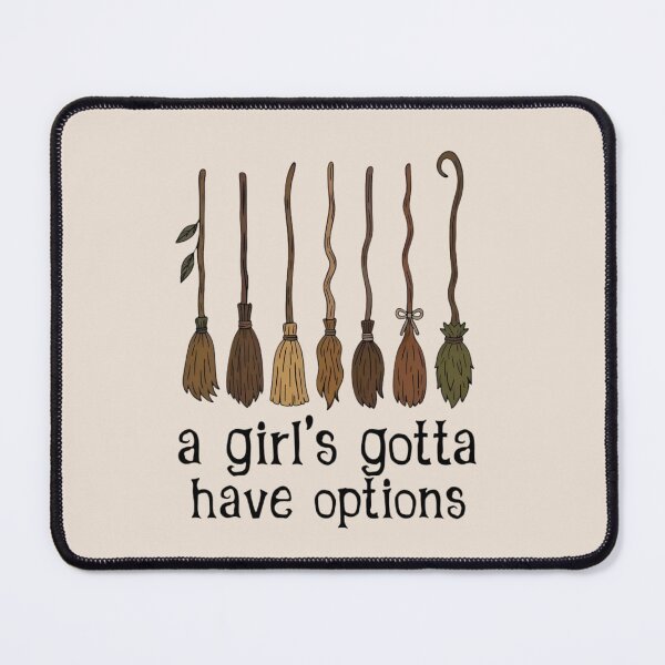 Item preview, A Girl Gotta Have Options Witch Brooms, Broen Coquette Girly Halloween, Cute Preppy Witch, Sparkle Retro Witchy Art Board Print designed and sold by wesdesignshop.