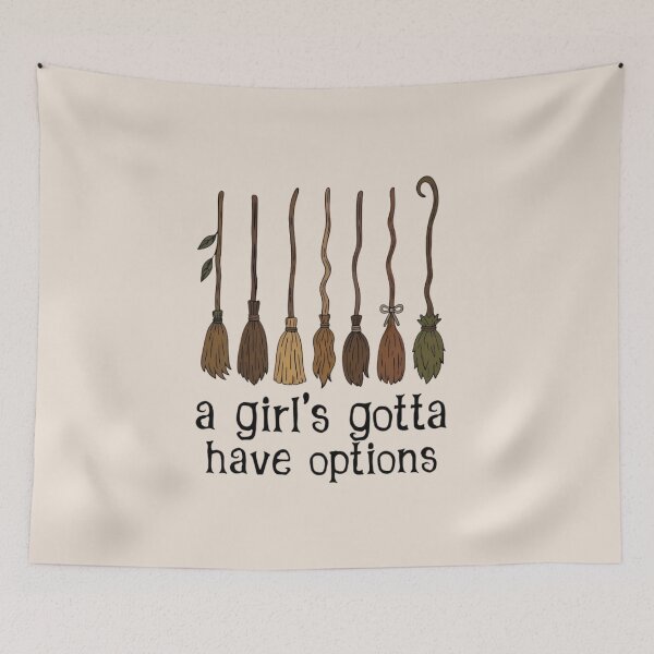 Item preview, A Girl Gotta Have Options Witch Brooms, Broen Coquette Girly Halloween, Cute Preppy Witch, Sparkle Retro Witchy Art Board Print designed and sold by wesdesignshop.