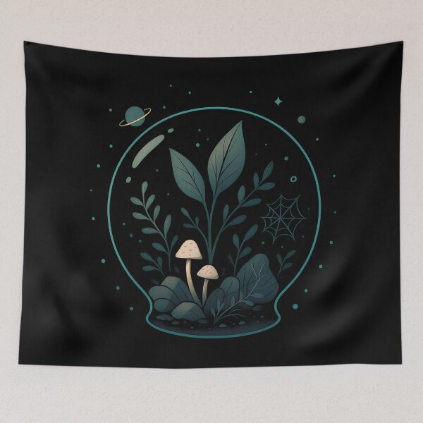 Item preview, Glass Orb Terrarium with Glowing Plants on Black Background designed and sold by Weorus.