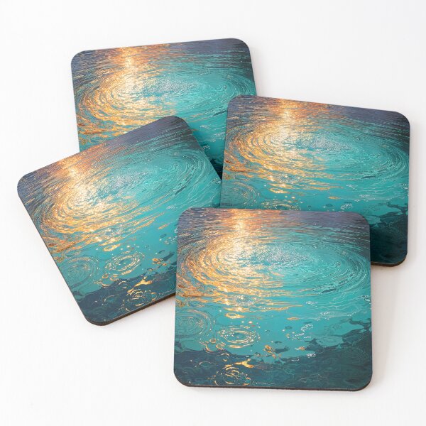 Item preview, Abstract Aqua Waves with Golden Sunlight Reflections designed and sold by Jirka Svetlik, Studio Illuvision.