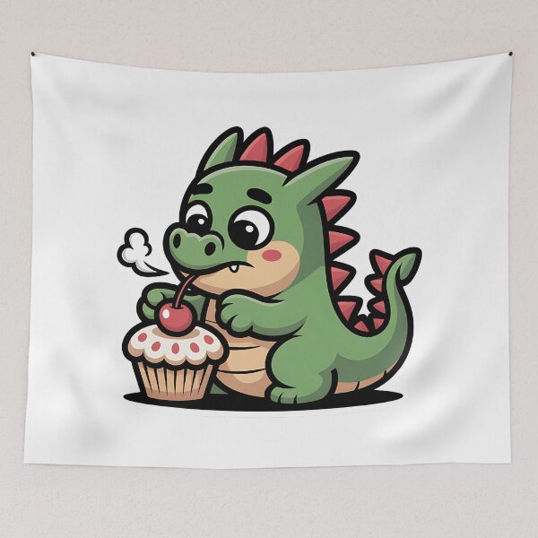 Item preview, Kawaii Baby Dragon Eating a Cupcake designed and sold by Mr-wow.