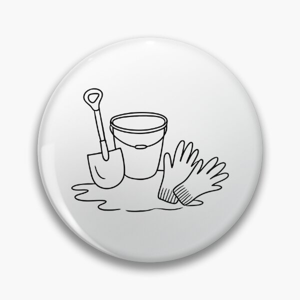Item preview, A pair of gloves placed next to a shovel and bucket on the ground designed and sold by rasagamastore.