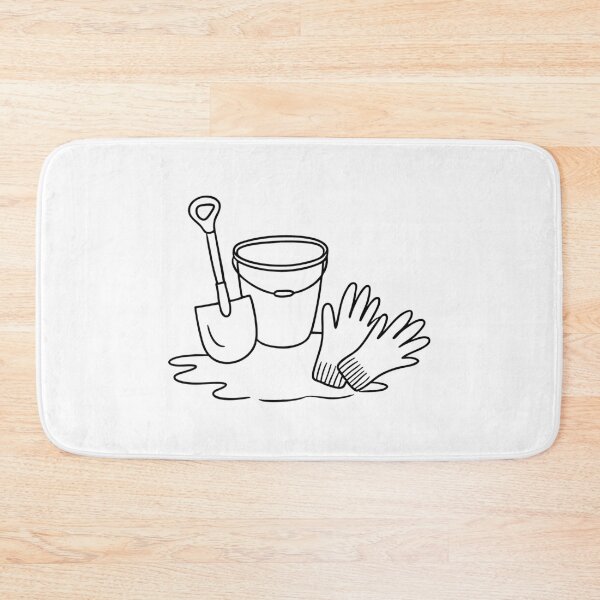 Item preview, A pair of gloves placed next to a shovel and bucket on the ground designed and sold by rasagamastore.