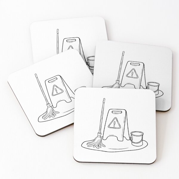 Item preview, A caution sign placed beside a slippery floor while a janitor mop designed and sold by rasagamastore.