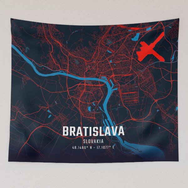 Item preview, Bratislava Red & Blue Minimalist Map designed and sold by HomeLivingCo.