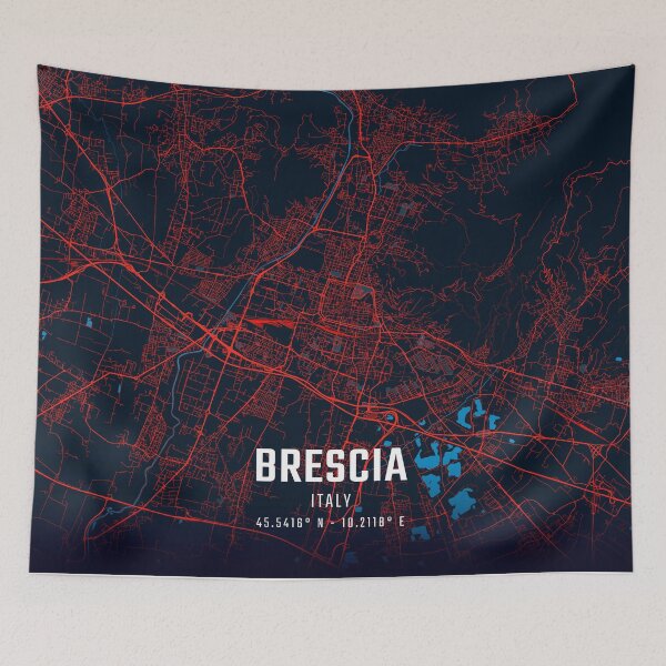 Item preview, Brescia Red & Blue Minimalist Map designed and sold by HomeLivingCo.