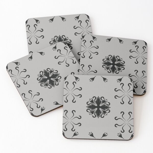 Item preview, This image displays a seamless black floral and ornamental pattern on a gray background designed and sold by LSKY Art.